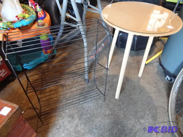lot 40 image: 3 Tier MEtal Rack. 21 X 9 X 26, Round Table w...
