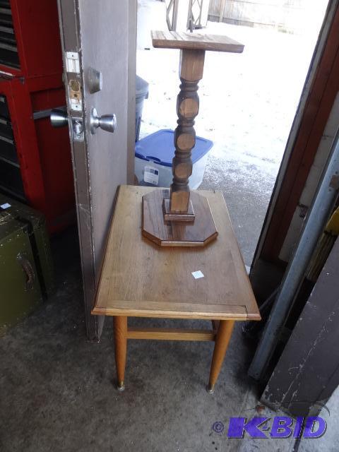 lot 47 image: Wood Pedestal 14 X 10 X 24. Wood End Table 28...