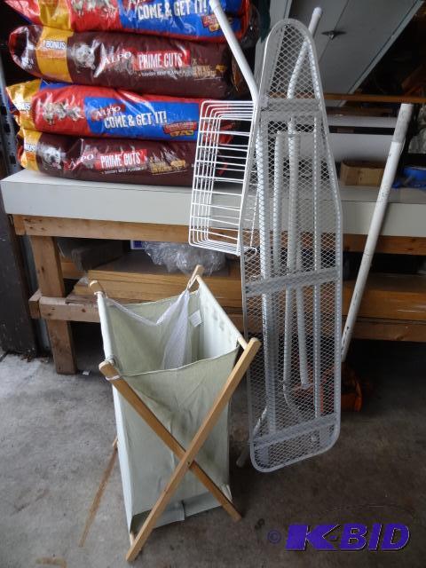 lot 52 image: Fold Up Ironing Board. Fold Up Laundry Hamper...
