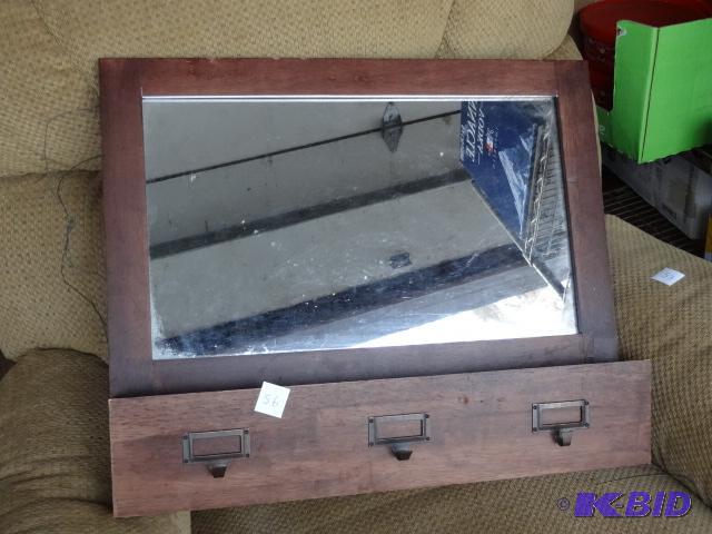 lot 56 image: Wall Haning Mirror and Mail Holder 23 X 19...