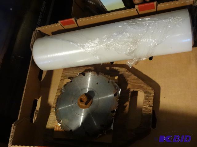 lot 67 image: Roll of Shrink Wrap. 7 14 Saw Blades Qty 5...