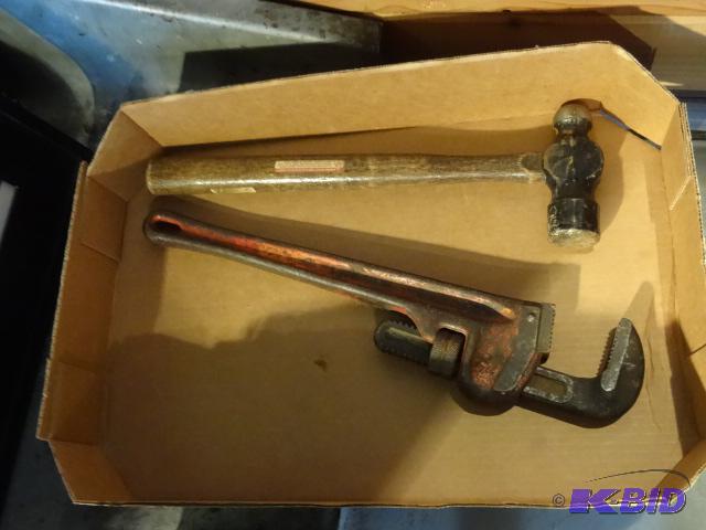 lot 74 image: Ridgid 18" Pipe Wrench, Hammer...