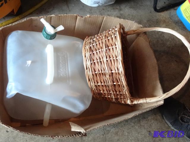 lot 75 image: Collapsible Water Jug, WIcker Basker...