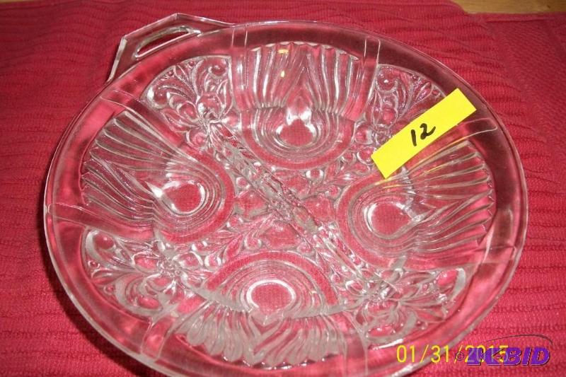 VINTAGE CLEAR GLASS RELISH DISH