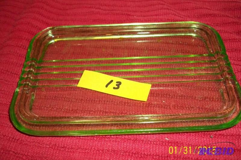 VINTAGE GREEN DEPRESSION GLASS COVER  LID