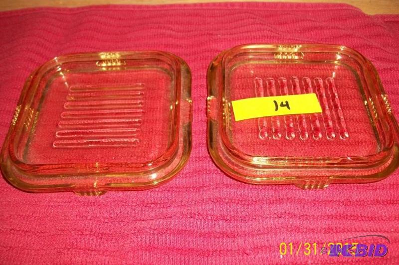 2 VINTAGE GLASS LIDS