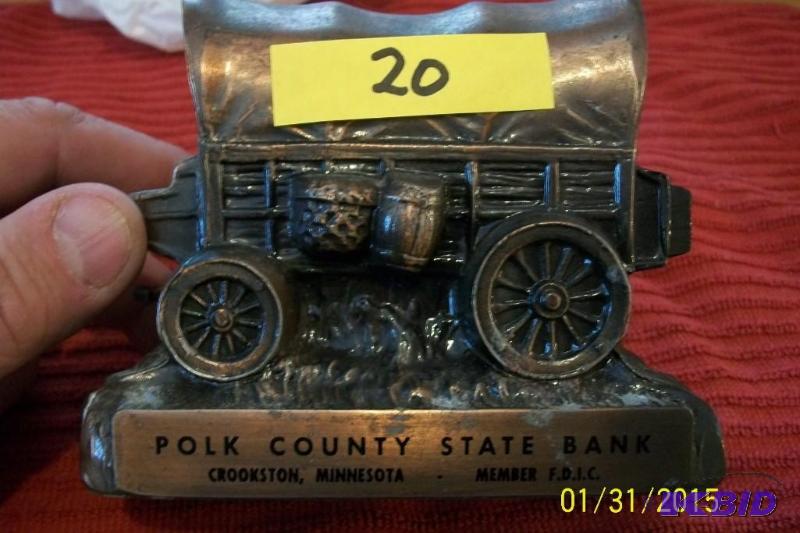 POLK COUNTY STATE BANK COIN BANK, WITH COINS