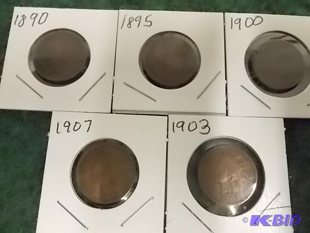lot 40 image: Set Of 5 Indian Head Cents...