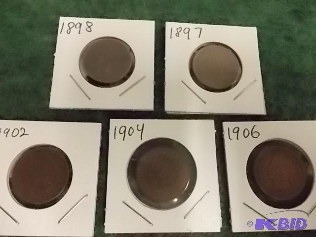 lot 45 image: Set Of 5 Indian Head Cents...