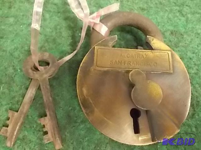 lot 64 image: Old Looking Lock & Key Set Marked Alcatra...