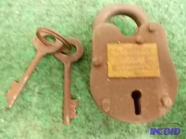 lot 65 image: Old Looking Lock & Key Set Marked Propert...