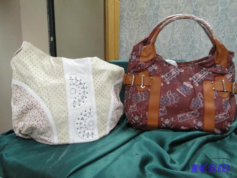 lot 113 image: Qty 2 Dark red with different kinds of bags o...