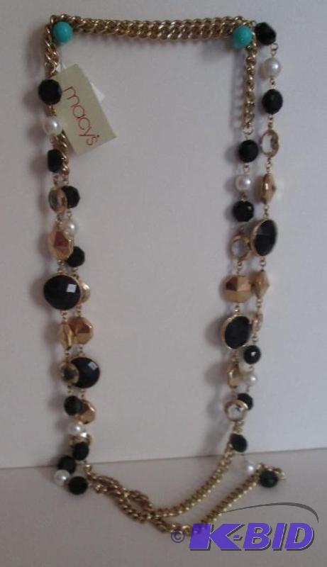 lot 161 image: Macys Gold chain necklace with pearl, navy bl...