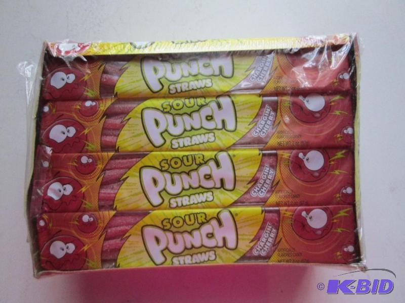 lot 216 image: 24 pack of Chargin Cherry sour punch straws...