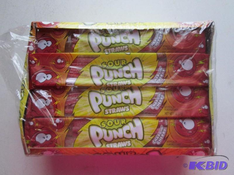lot 217 image: 24 pack of Chargin Cherry sour punch straws...