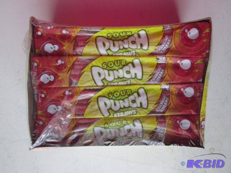 lot 239 image: 24 pack of Chargin Cherry sour punch straws...