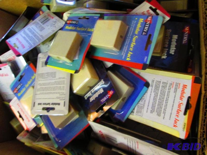 lot 273 image: banana box full of flush wall jacks and modul...