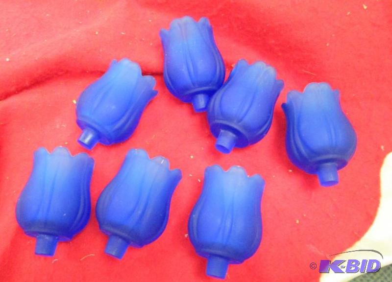 lot 36 image: Qty 7 Blue glass flower candle holders...