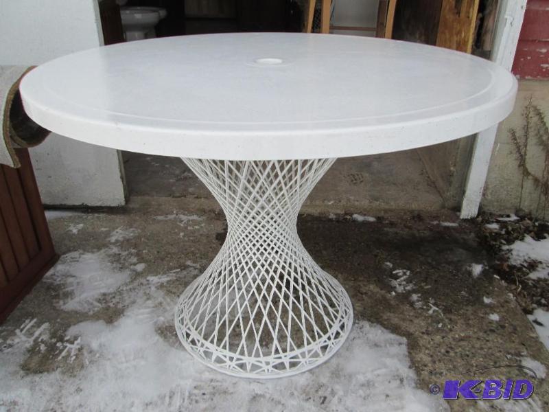 Fiberglass resin coated woven base table with...