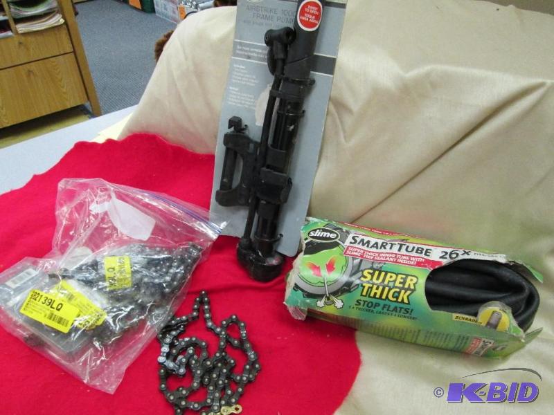lot 114 image: Bell Airstke 1000 frame pump, chains, and Sma...