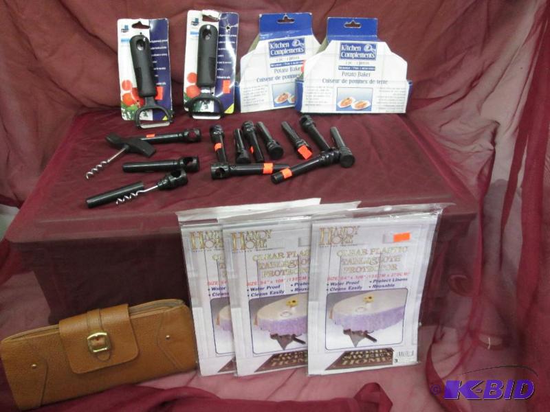lot 122 image: peeler, clear plastic tablecloth protector, p...