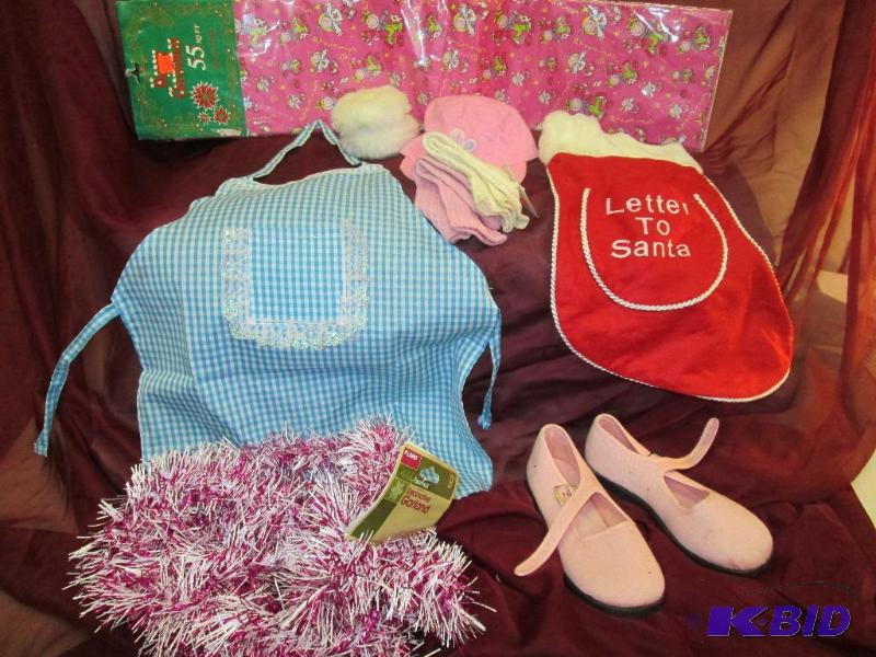 lot 126 image: little girl apron, socks, size 2 shoes, xmas ...