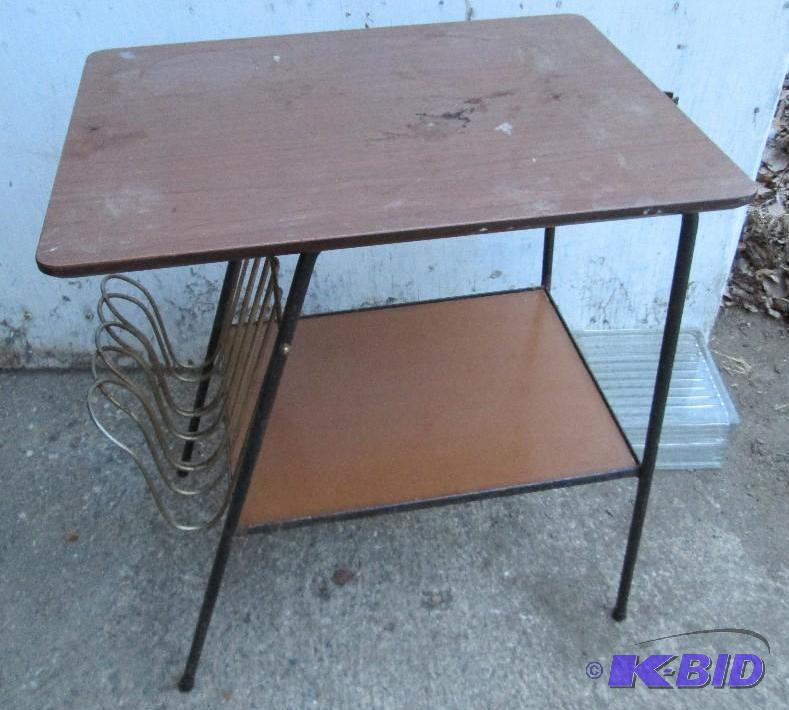 lot 152 image: Vintage table with magazine rack, 20 x 15 inc...