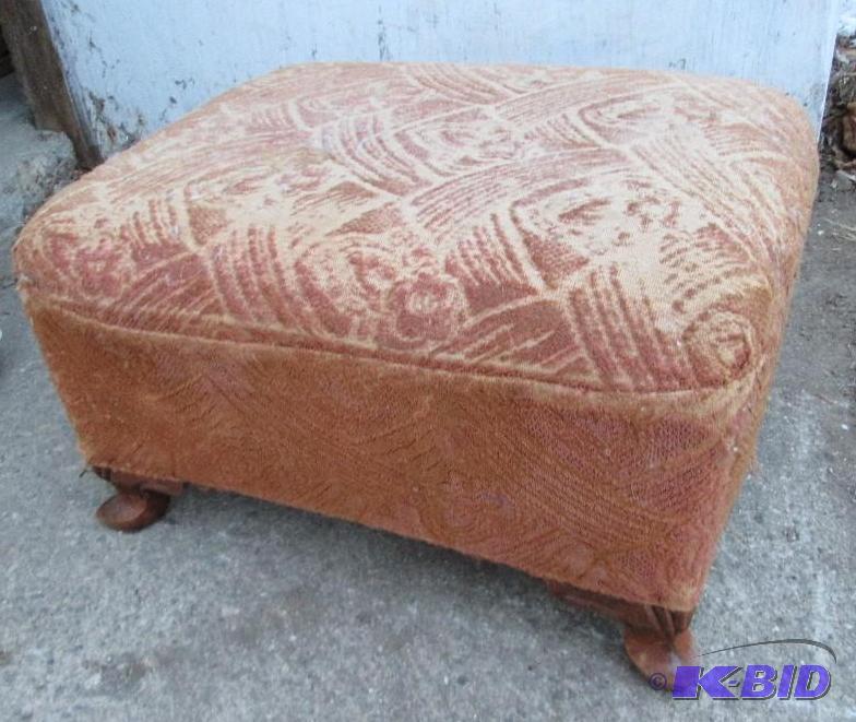 lot 154 image: Vintage foot stool with claw feet, top is fra...