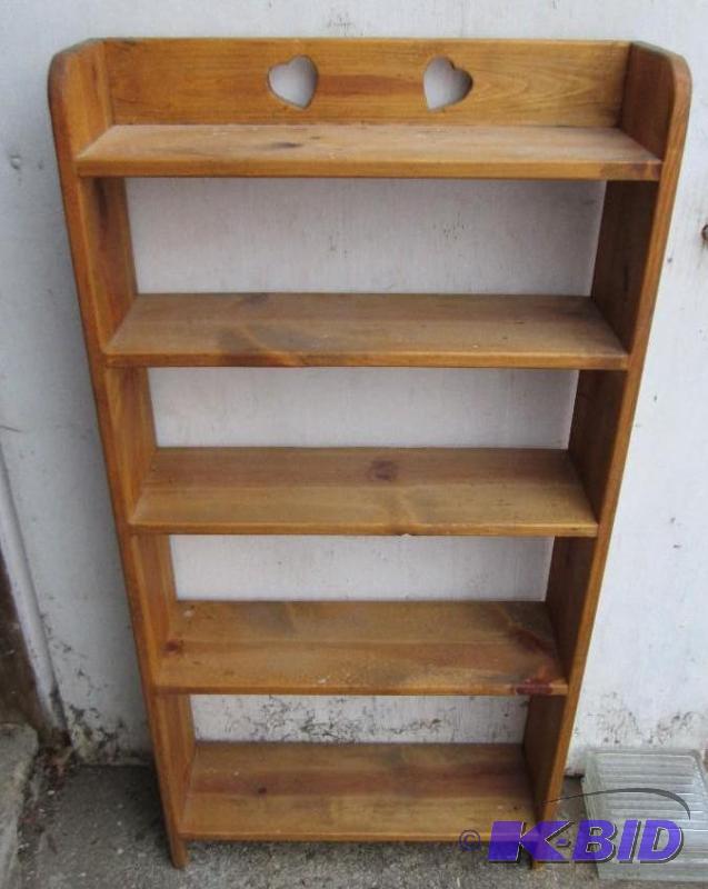 lot 161 image: Wood shelf with hearts, 2 feet wide, 4 feet t...