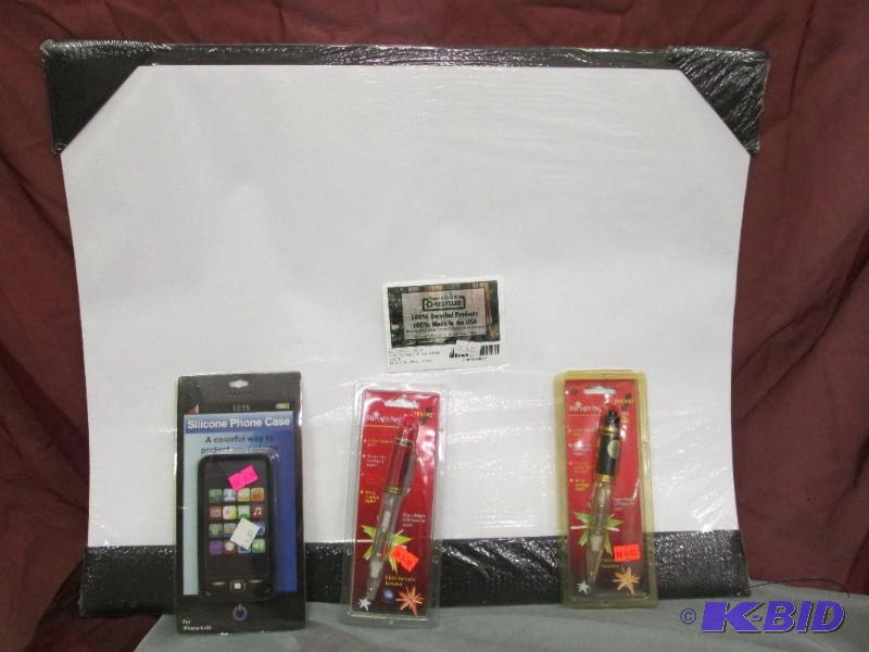 lot 221 image: desk pad two pens and cell phone case...