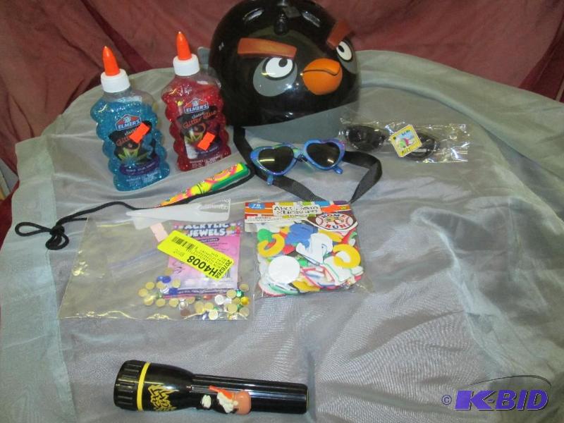 lot 222 image: kids bike helmet, glitter clue, flashlight an...