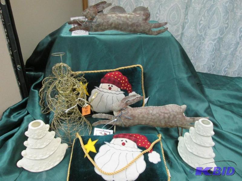 lot 237 image: santa pillows, candle holders, bunny candle h...