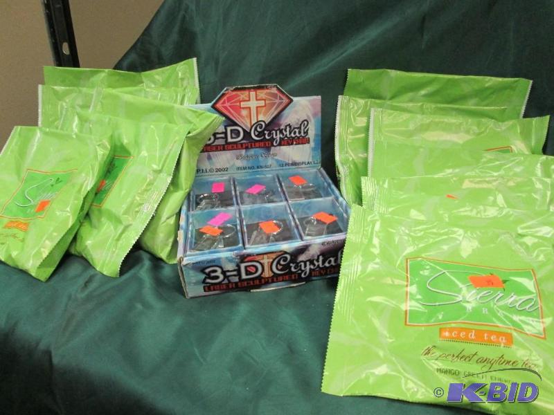 lot 251 image: iced tea mix 12 bags, laser sculptured key ch...