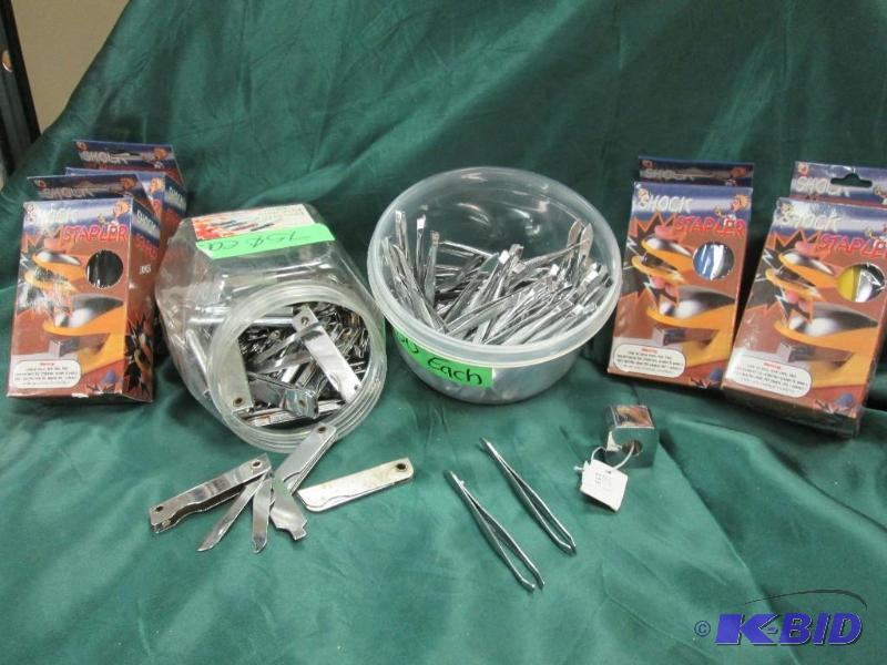 lot 252 image: shock staplers qty, 4, dish of tweezers and n...
