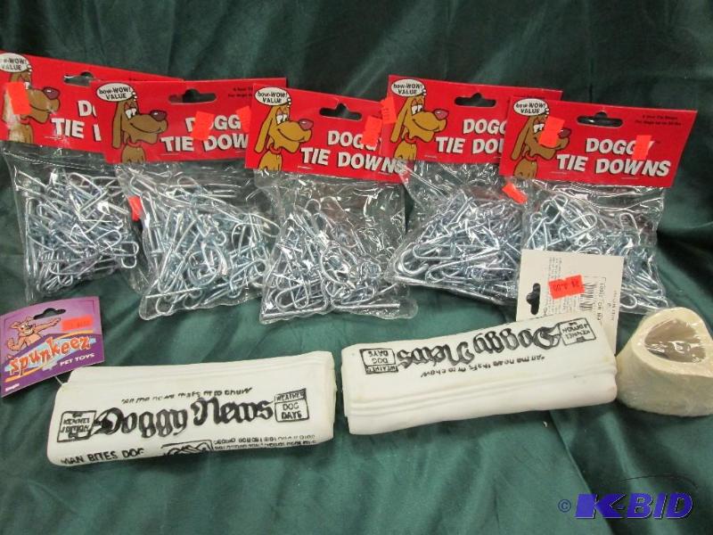 lot 268 image: dog tie down chains. Qty 5 pkgs. Chew toys...