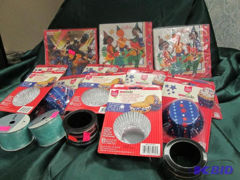 lot 277 image: birthday napkins, cup cake foils, ribbon...