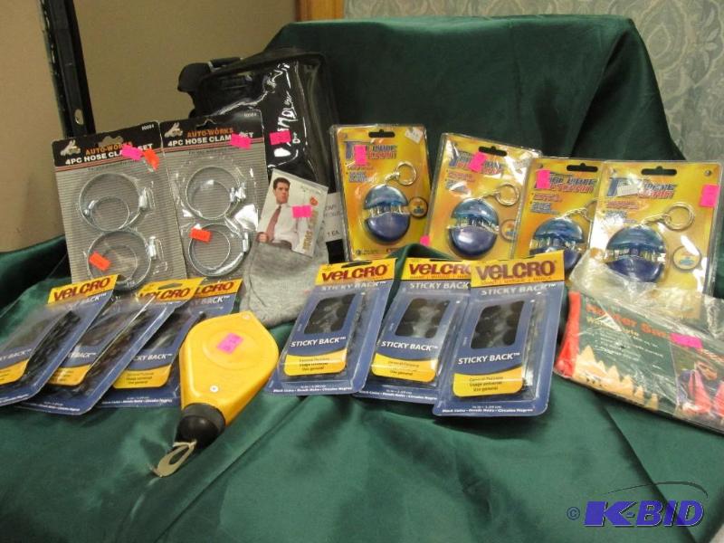 lot 279 image: hose clamps, tool mate screwdriver key chains...
