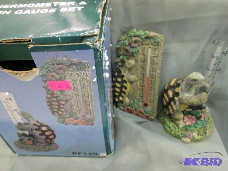 lot 291 image: thermometer and rain gauge in box...