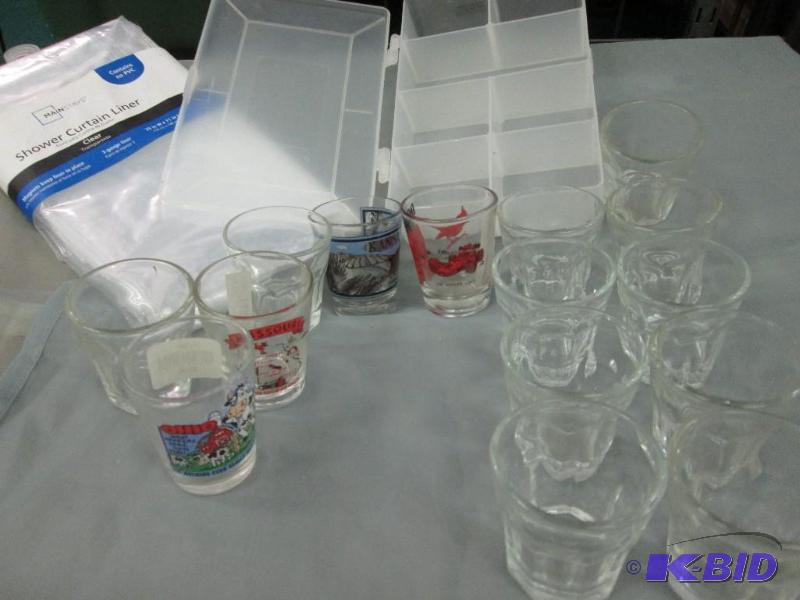 lot 298 image: shower curtain liner, small compartment box, ...