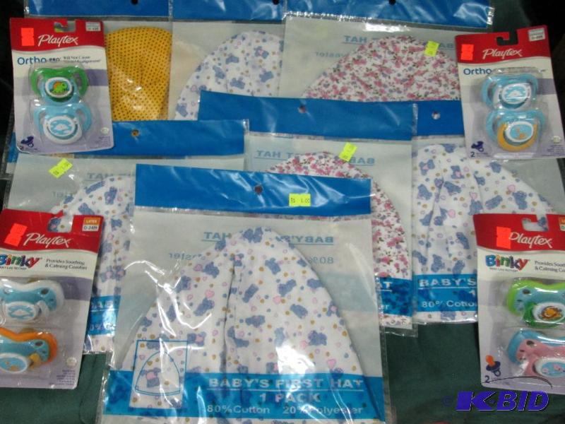 lot 328 image: babys first hat misc designs, playtex binky 4...