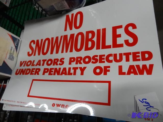 lot 265 image: New quantity 3 no snowmobile signs. Metal con...