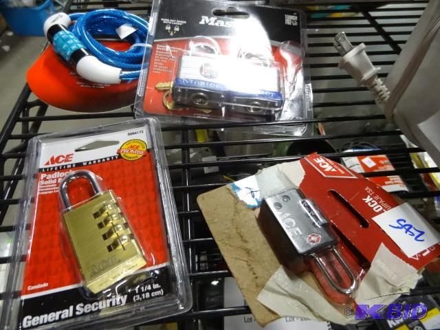 lot 285 image: New 4 piece lock and cable. To combination lo...