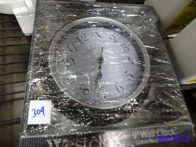 lot 304 image: New in box Westclox 9 inch wall clock. Black ...