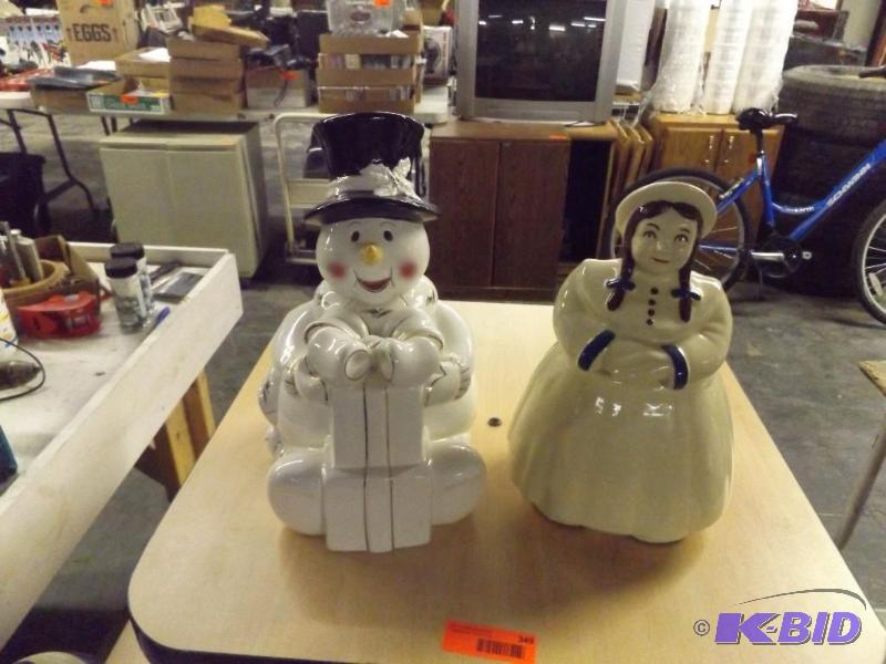 Two Cookie Jars, Snowman and woman...