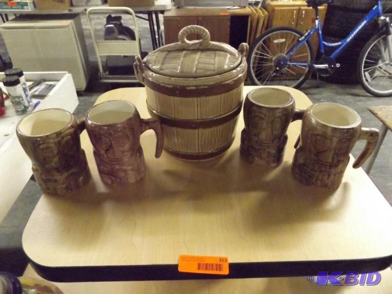 handmade mugs and basket cookie jar...