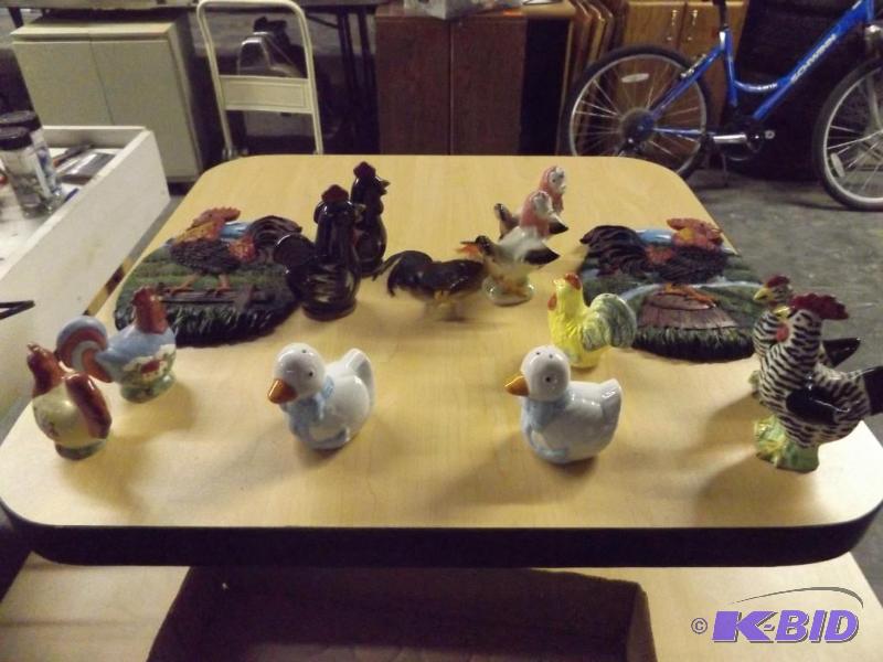 Salt and Pepper Shaker sets and two rooster w...