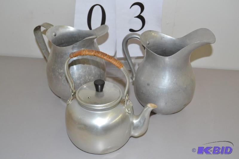 lot 3 image: water pitchers, tea kettle