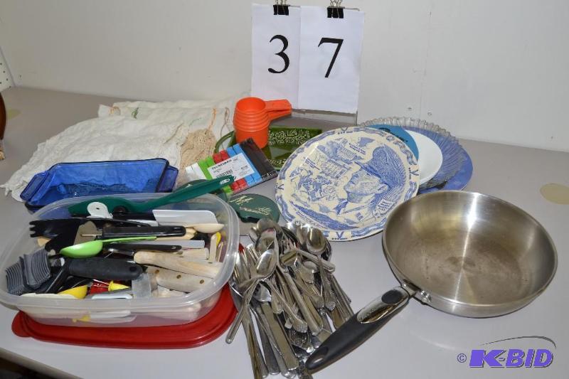 lot 37 image: Assorted kitchen utensils and plates