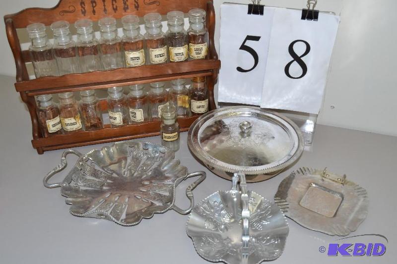 lot 58 image: Spice rack with tin dishes