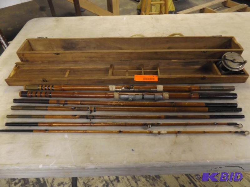 Bamboo fishing rod with reel, in box....